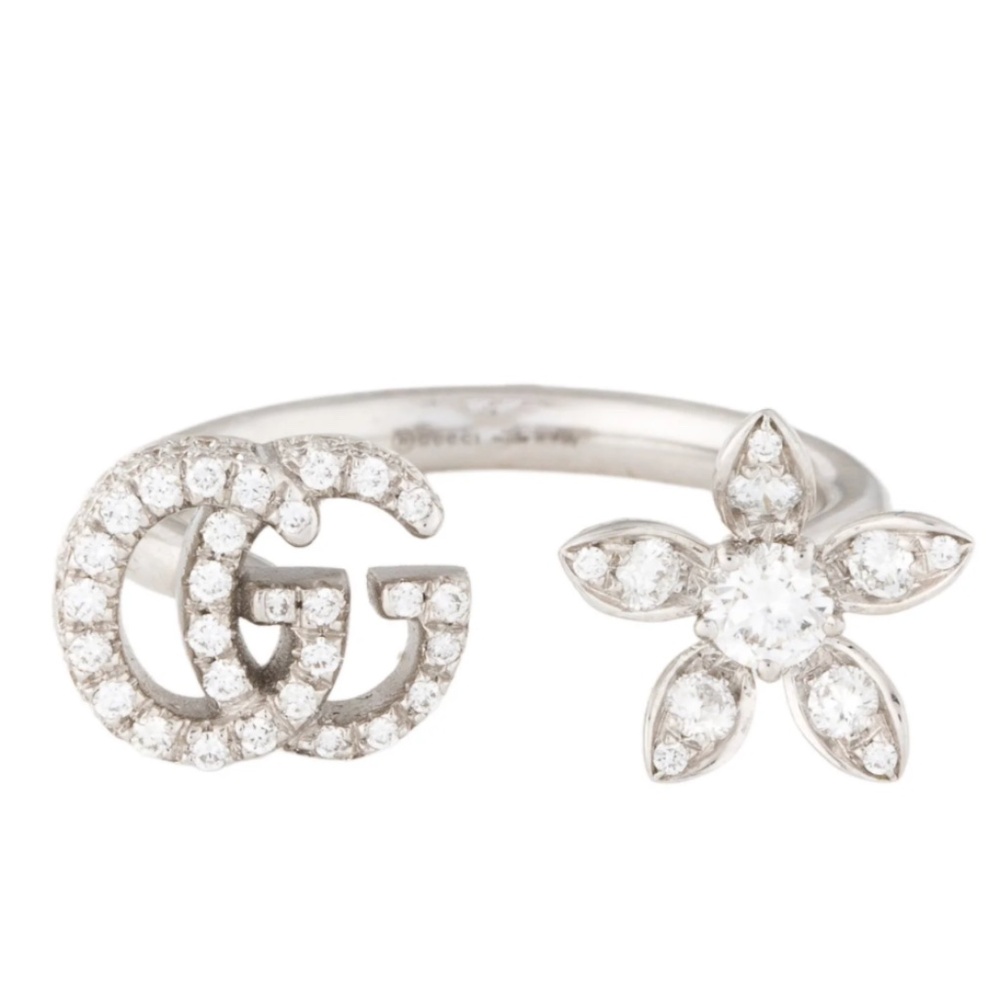 Gucci 18K Diamond Open Flora Cocktail,  Ring Size: 14 / 54, Authentic